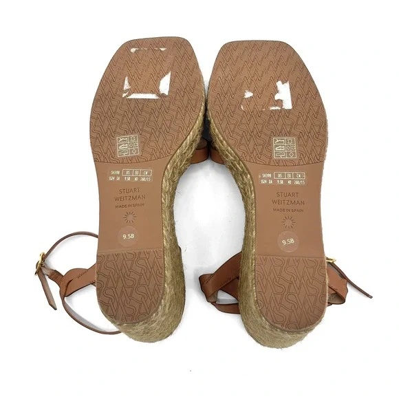 Stuart Weitzman Tan Braida Max Leather Espadrille Wedge Sandals Women's Size 9.5 - Picture 8 of 9